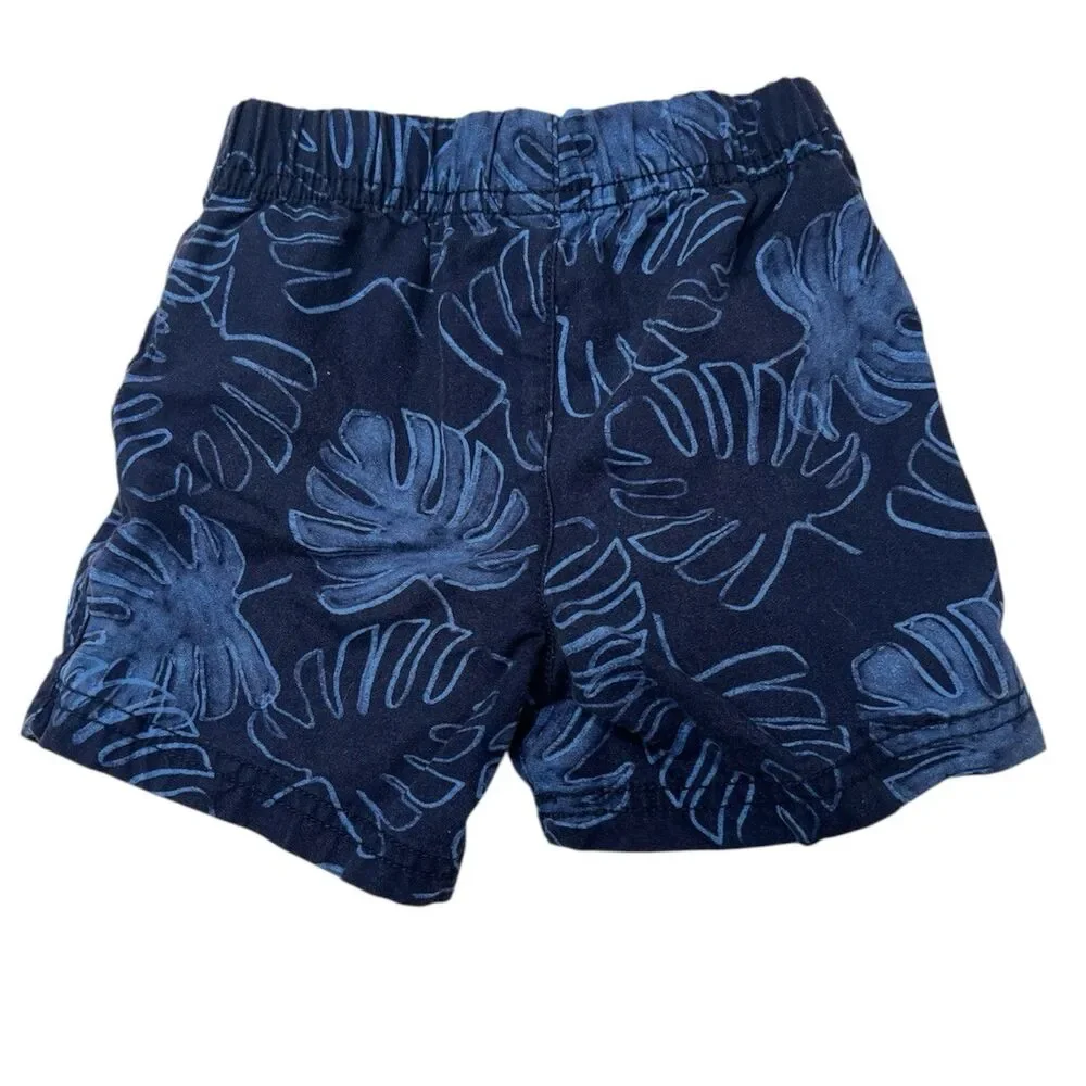 Toddler Boys Shorts 18M Navy Leaf Print Cotton Playwear Cute Tropical Style